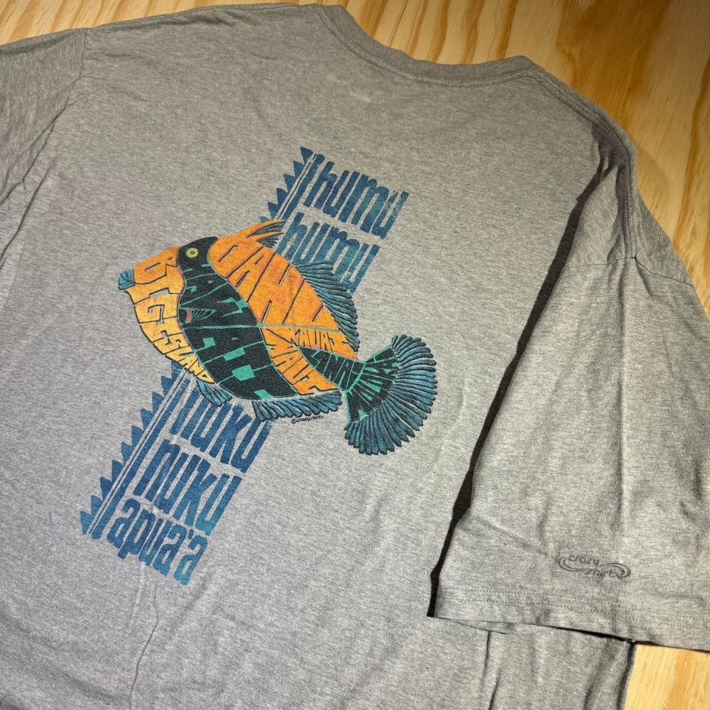 Crazy Shirts Mens XL Gray Humuhumunukunukuapua'a Hawaii Graphic T-Shirt